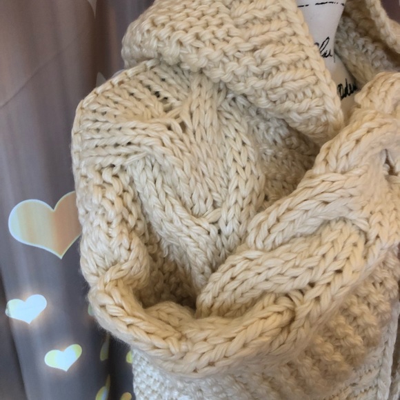 Chunky knit cardigan cream cable knit hoodie sweater womens long sleeve thick - Picture 9 of 15